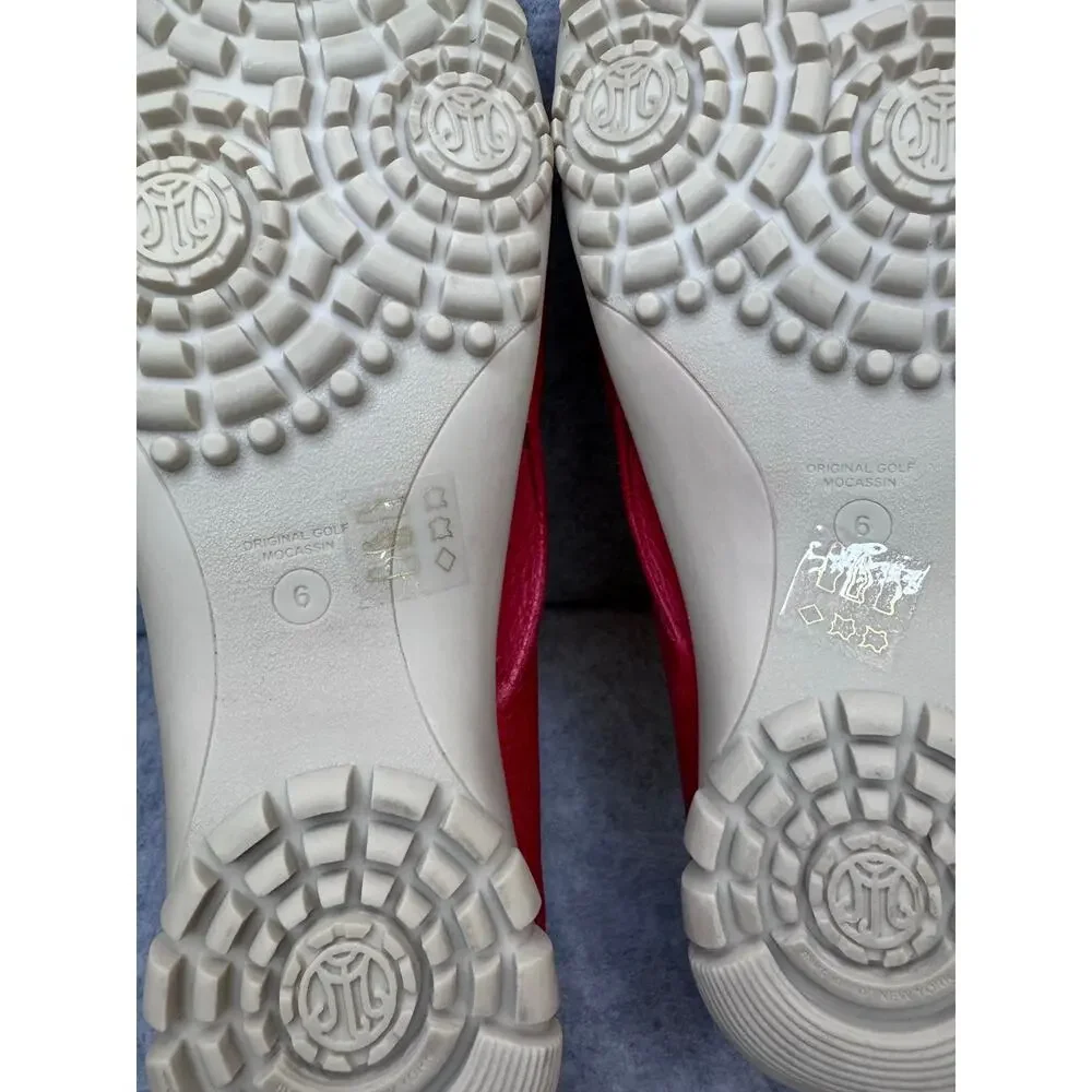 Marc Joseph NY Red Cream Leather Hand-Stitched Golf Moccasins Women’s - Size 6